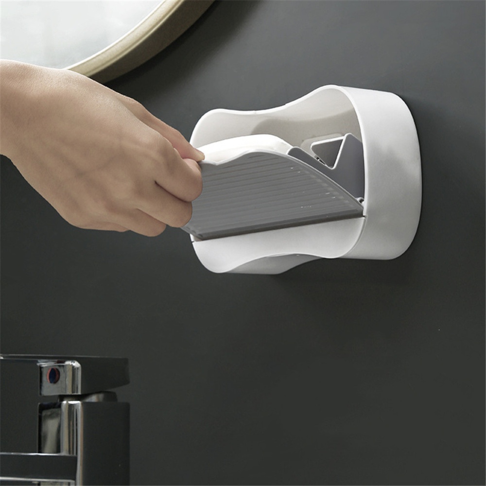 Soap Holder Wall Mounted Mount Flip-top Box Bathroom Accessories Light gray (soap dish)_large - Image 3