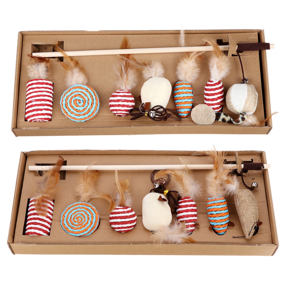 7Pcs Ball Pet Cat Toy Set Feather Teaser Wand Catnip Katten Sisal Speelgoed Yuko Cat Toy Box Set - Type A - Image 2