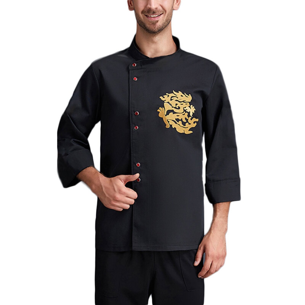 Professional Chef Jacket Womens Mens Long Sleeves Shirt Kitchen Uniform Camping Cooking - Black S