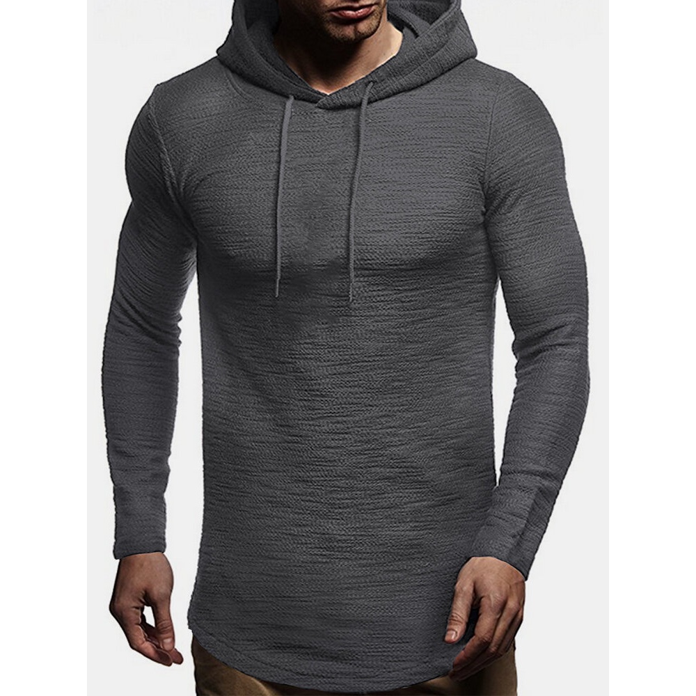 Men's Active Cotton Long Sleeve Pullovers Drawcord Hooded Sweatshirt - S Light Grey