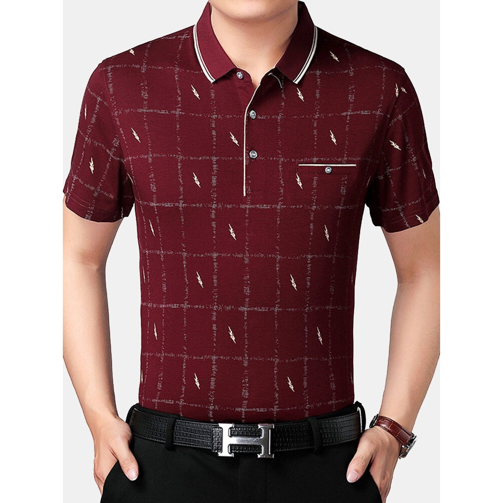 Men's New Style Short-sleeved Plaid T-Shirts - M Red