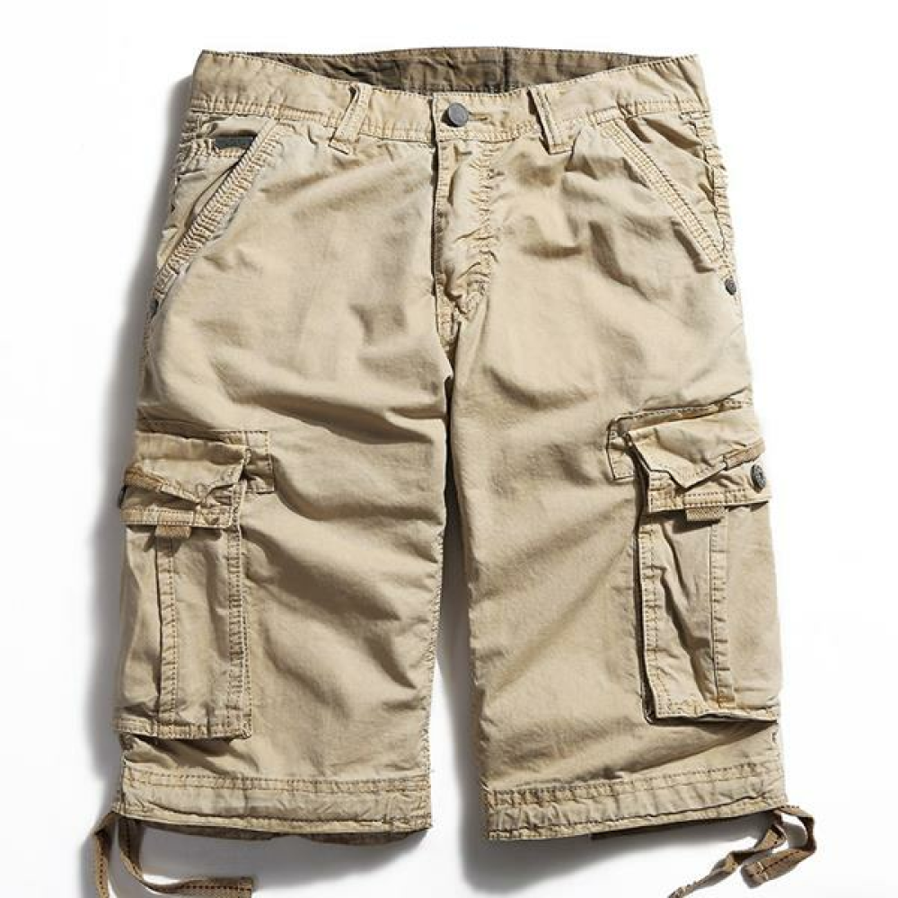 Outdoor Large Size Pure Cotton Washing Cargo Shorts Multi Pocket Casual Men's Shorts - 30 Khaki