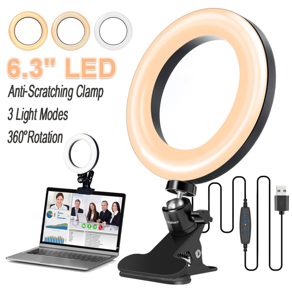 ELEGIANT EGL-01 6.3 inch Ring Light 3 Light Modes Stepless Adjustable USB Powered Desktop Fill light Lamp with Clip for Macbook - Image 2