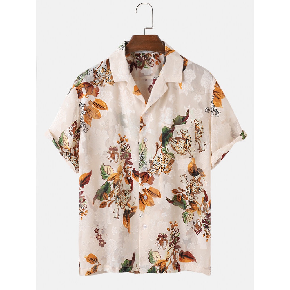 Mens Casula Floral Print Breathable Button Down Mesh Sheer Shirts - Black S