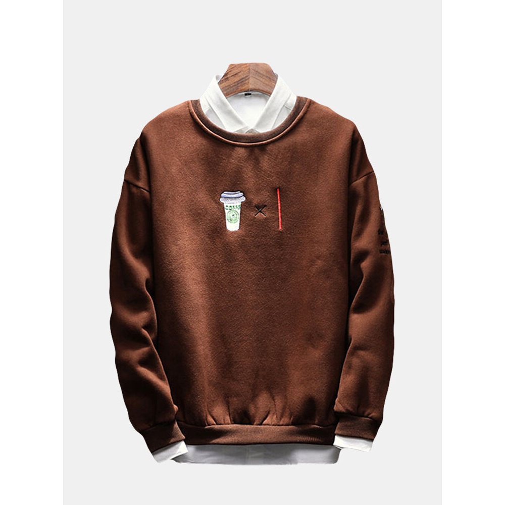 Men's Fashion Round Neck Embroidery Sweater - S Dark Green