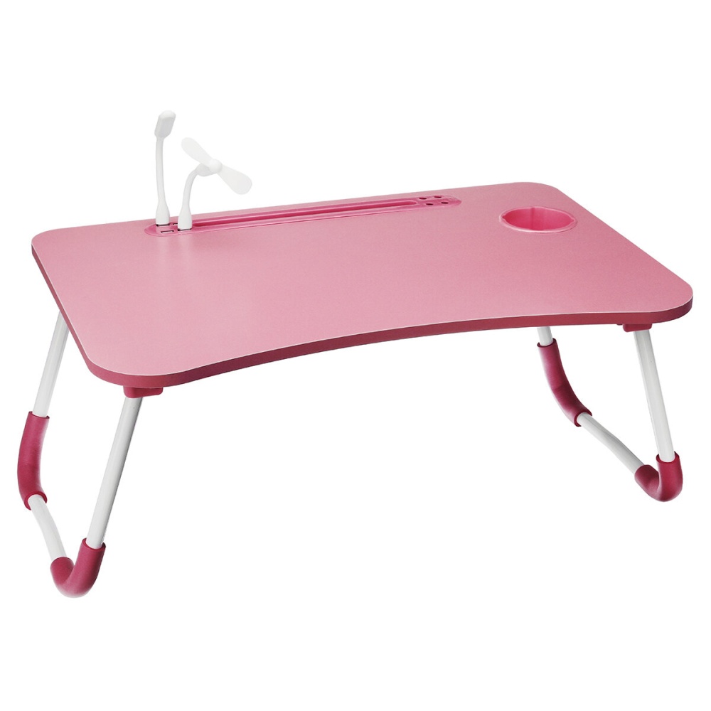 USB Computer Desk Multifunctional Portable Bed Computer Desk Lazy Foldable Lazy Laptop Table for Home Office Dormitory - Pink - Image 2