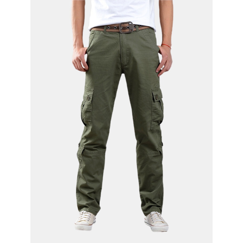 Men's Casual Loose Cargo Pants Solid Color Mulit Pockets Sports Outdoor Trousers - Khaki 42