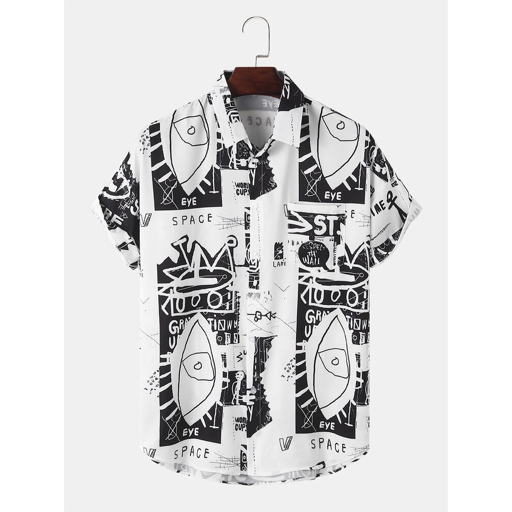 Mens Funny Abstract Pattern Print Short Sleeve Shirts - Black S