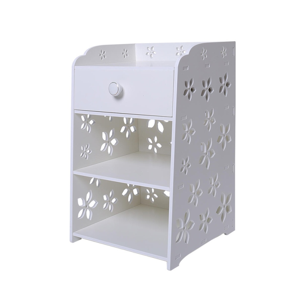 Modern White Flower Bedroom Bedside Table Rack Cabinet Kitchen Storage Organizer Night Stand Drawer - Middle - Image 2