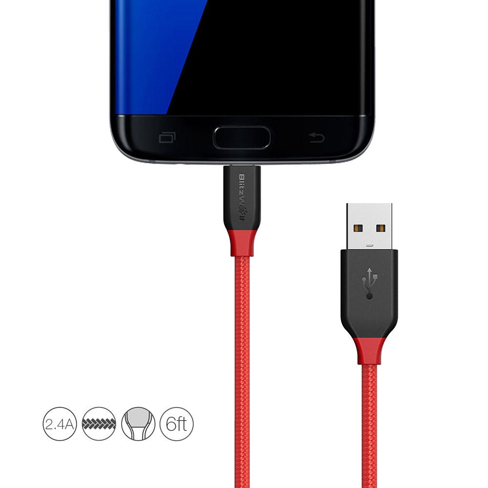 BlitzWolf® Ampcore BW-MC5 2.4A Micro USB Braided Data Cable 6ft/1.8m for Samsung S7 Redmi Note 4 - 3*Red - Image 2