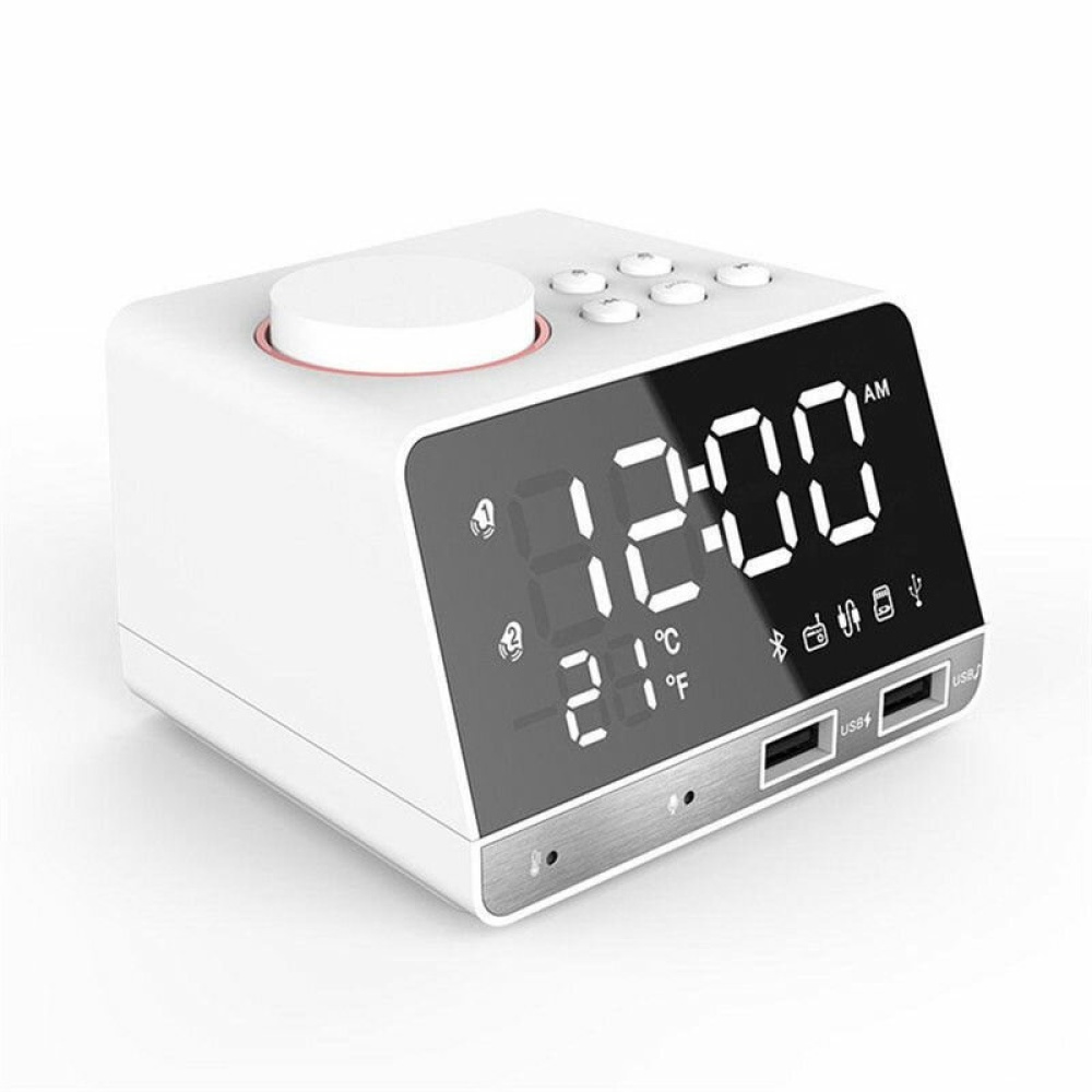 Dual Alarm Clock Dual Units Wireless bluetooth Bass Speaker LED Display FM Radio USB Port Speaker - Black - Image 2