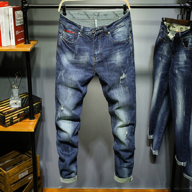 New Men's Straight Slim Jeans Stretch Casual Feet Denim Trousers - 30 Photo Color