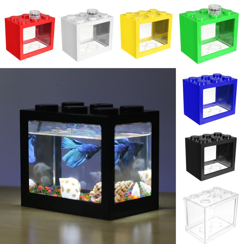 Colorful Clear Mini Fish Tank Aquarium LED Light Office Desktop Ornament Decor - 1 - Image 2