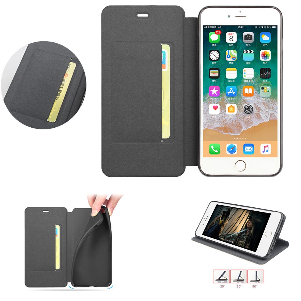 For Xiaomi Redmi 8 Case  Flip with Stand Card Slot Full Body Brushed Leather Shockproof Soft Protective Case Non-original - Grey - Image 2