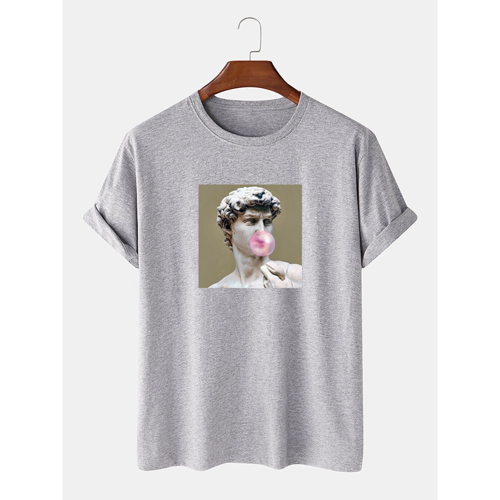 Mens 100% Cotton Character Pattern Print Crew Neck Short Sleeve T-Shirts - Black S