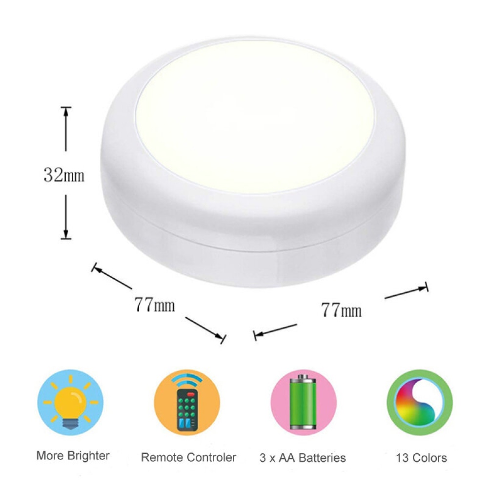 LED Cabinet Light RGB Color Puck Night Lights Dimmable Under Shelf Kitchen Counter Lighting with Remote Controller - 3 Light+Remote - Image 2