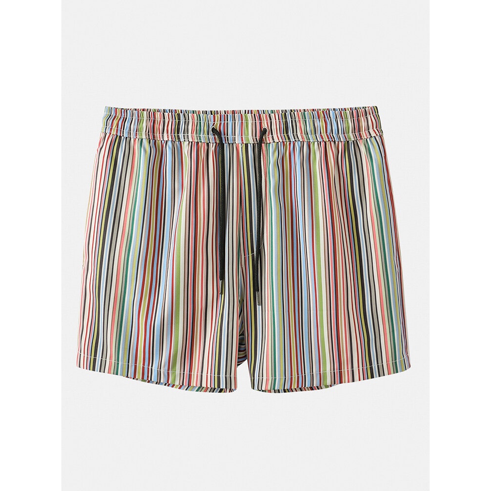 Mens Multicolor Striped Pocket Holiday Casual Drawstring Board Shorts - Colorful XL