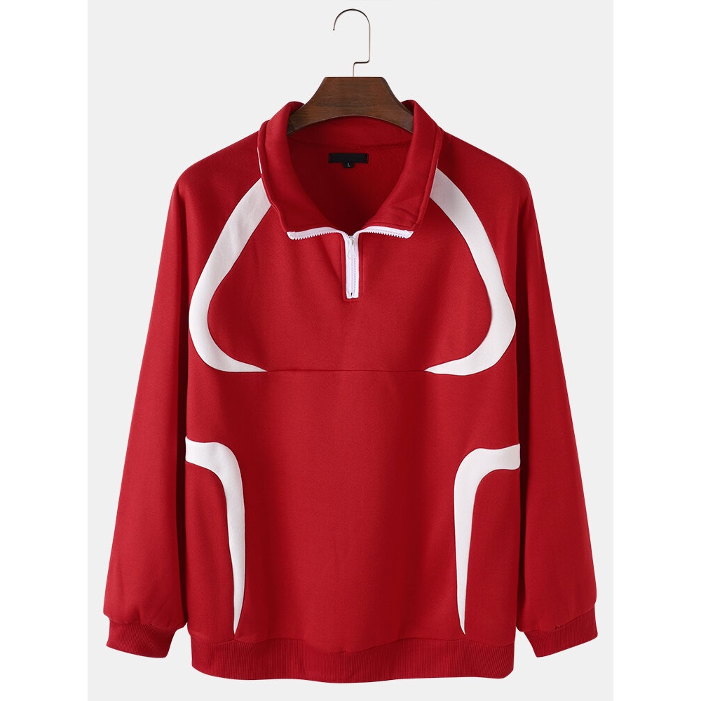 Mens Color Block Half Zipper Pullover Long Raglan Sleeve Sweatshirts - Black L