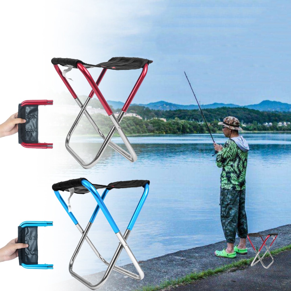 Portable Mini Folding Chair Outdoor Folding Stool Camping Fishing BBQ Chairs - Blue