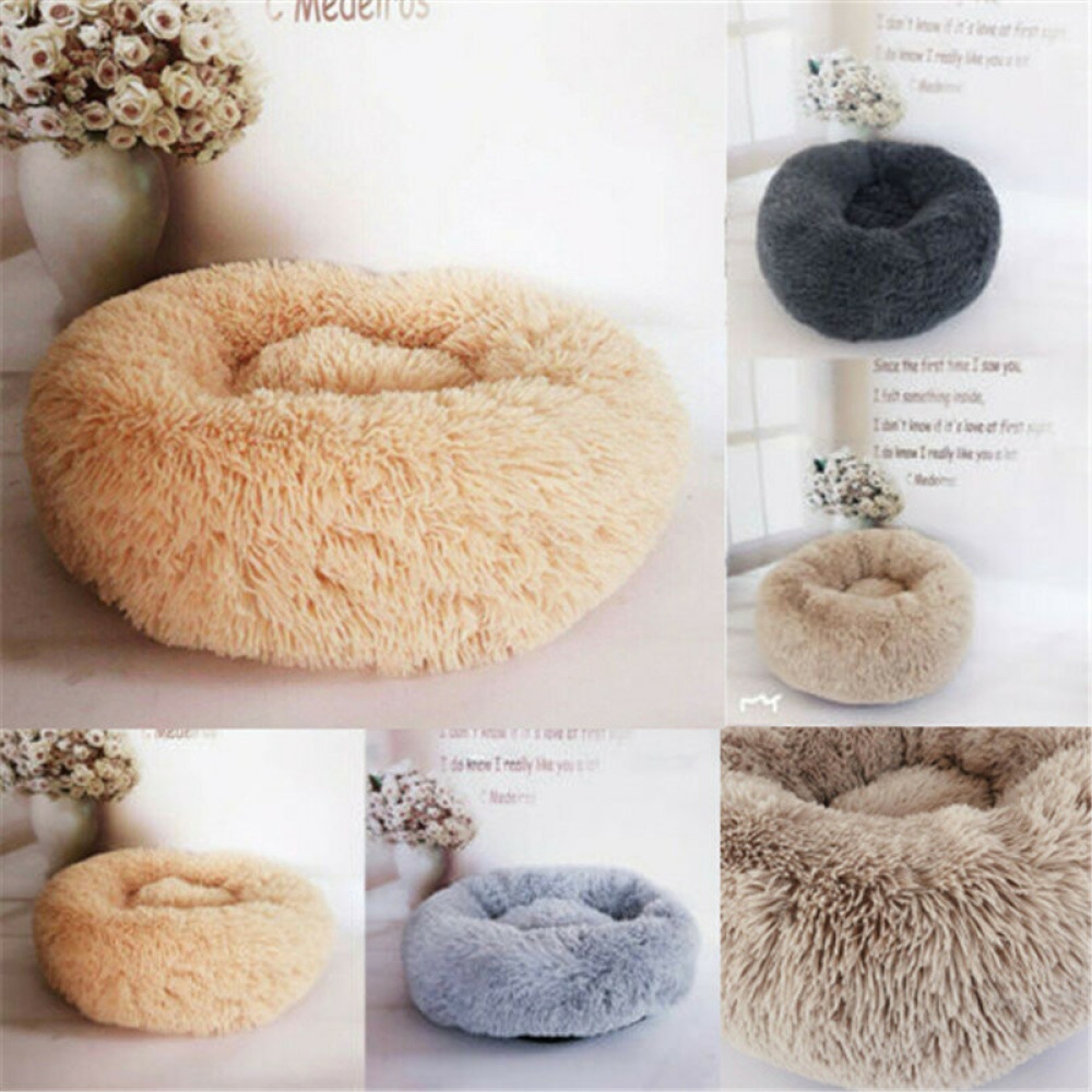 Pet Beds Dog Cat Calming Warm Soft Plush Cute Round Nest Comfortable Sleeping - Brown 80cm - Image 2