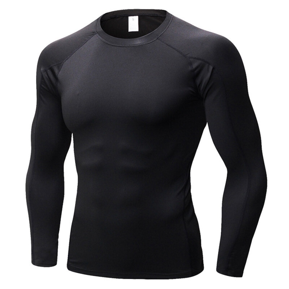 Pro Mens Compression Tight Long Sleeve Shirts Fitness Training Tops Activewear - XL Black & Grey