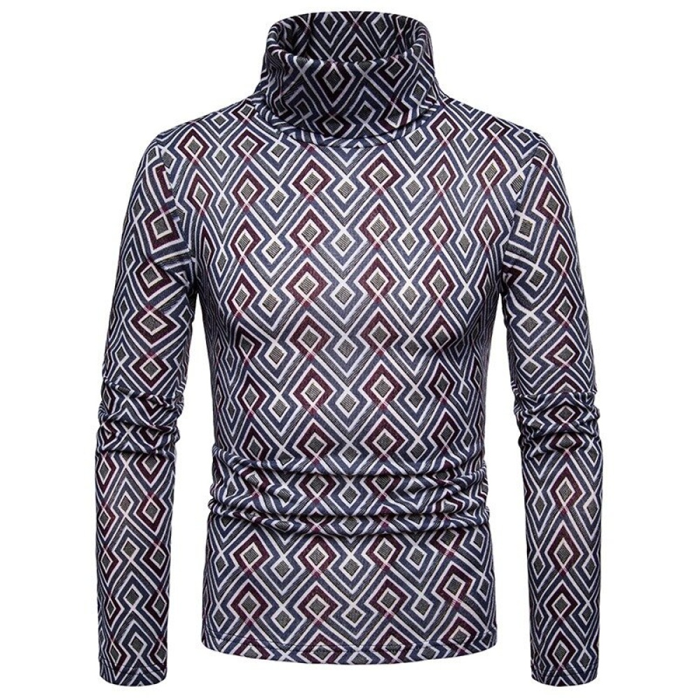 Men Colorful Geometric Patterns High Collar Pullovers - L Black