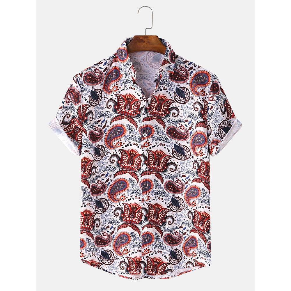 Men New Fashion Beach Printing Short Sleeve Shirts - White S