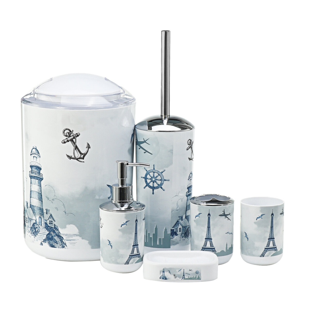 6pcs Printed European Plastic Flower and Bird Sanitary Ware Washing and Rinse Set Sanitary Ware Set Bathroom - Image 2