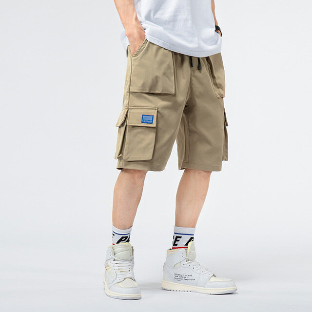 Hong Kong Casual Tooling Shorts Men's Tide Loose Function Five Pants Multi-pocket Trend Beach Pants Men - L(110-140) YY926 black - Image 2