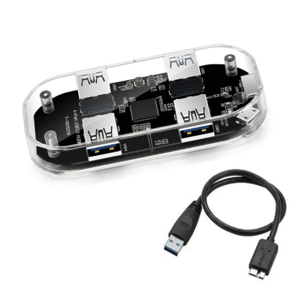 Transparent USB HUB 4-Port Splitter USB3.0 Adapter Supports External Micro Power for Desktop Laptop