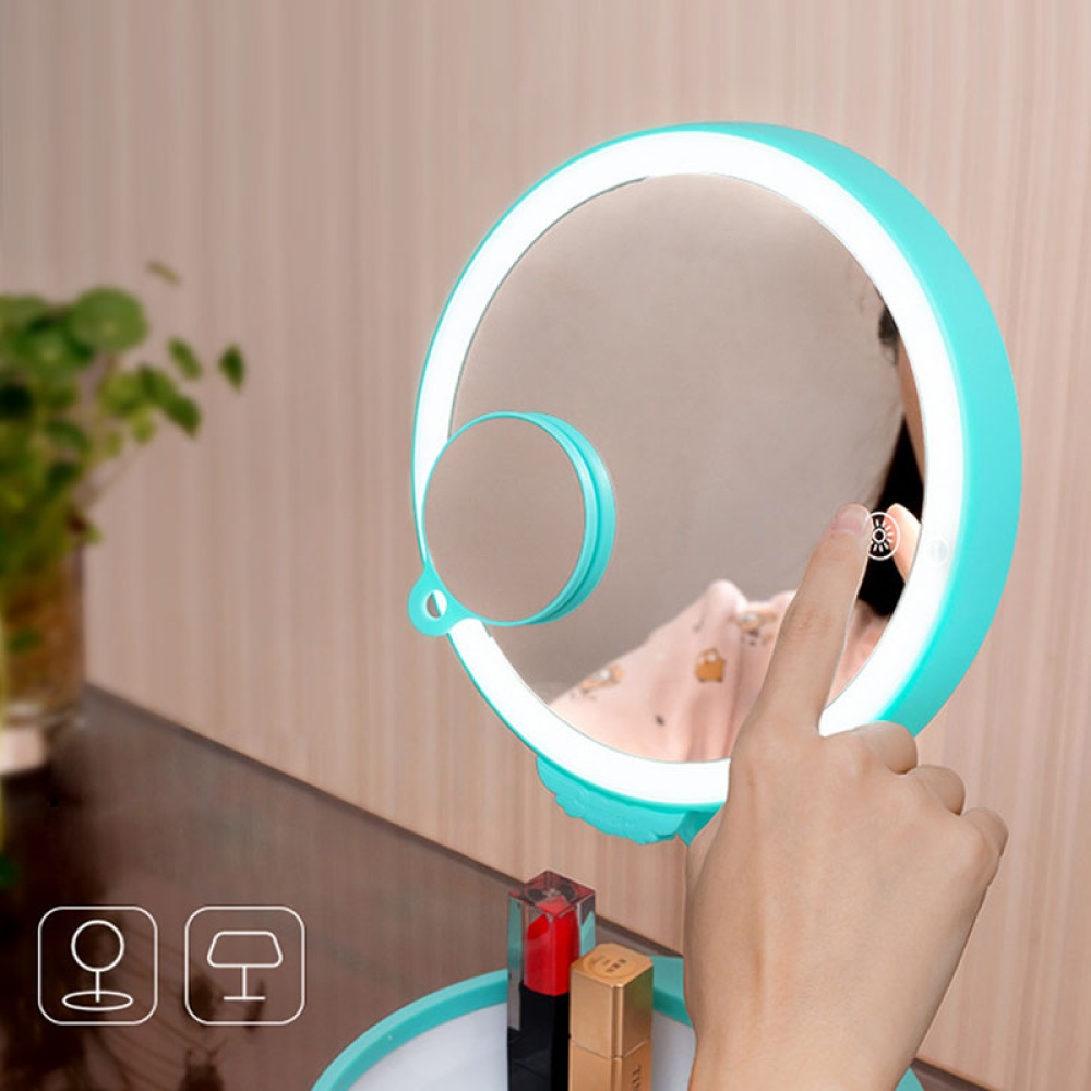 Folding Cosmetic Mirror LED USB Charging Multi-functional Body Induction Nightlight Storage Base Pink - Image 2