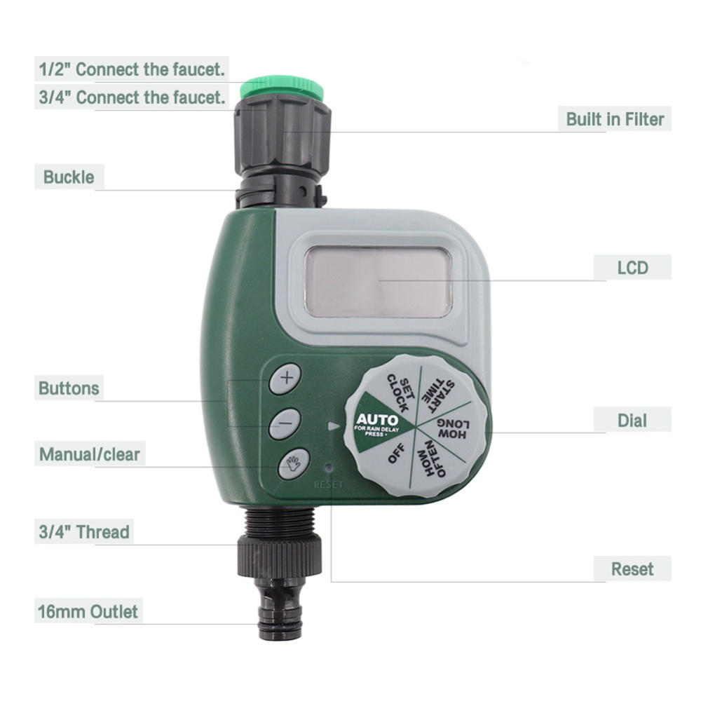 1-slot Irrigation Controller Automatic Outdoor Garden Watering Hose Faucet Timer Gray + green - Image 3