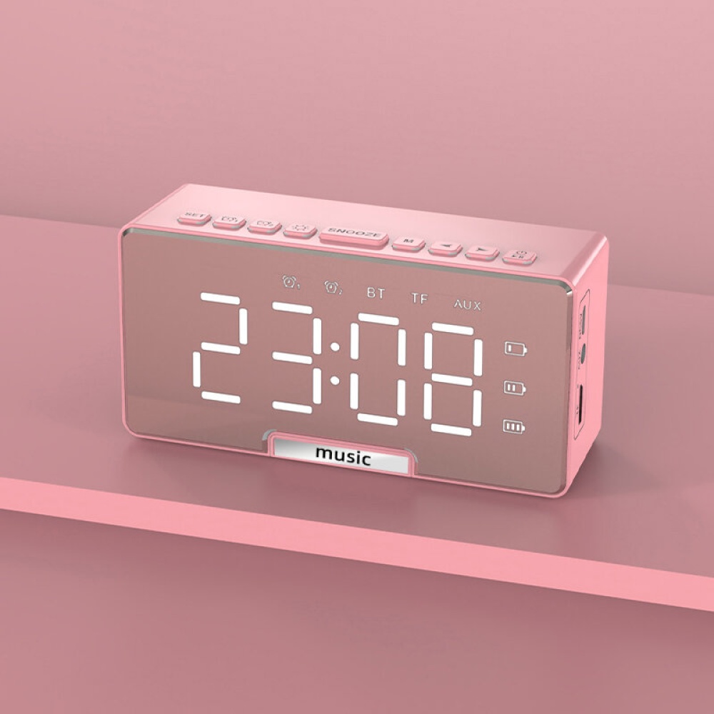 D7 LED Alarm Clock Speaker Luminous Multi-function Retro bluetooth 5.0 Loudspeaker for Home Decor Digital Alarm Clock - Pink - Image 2