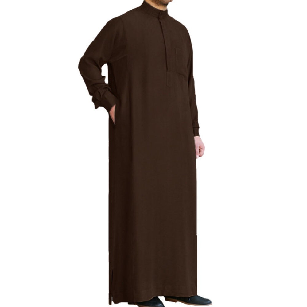 Mens Saudi Style Thobe Dishdash Jubba Arab Robe Islamic Clothing Long Maxi Dress Tops - S Navy