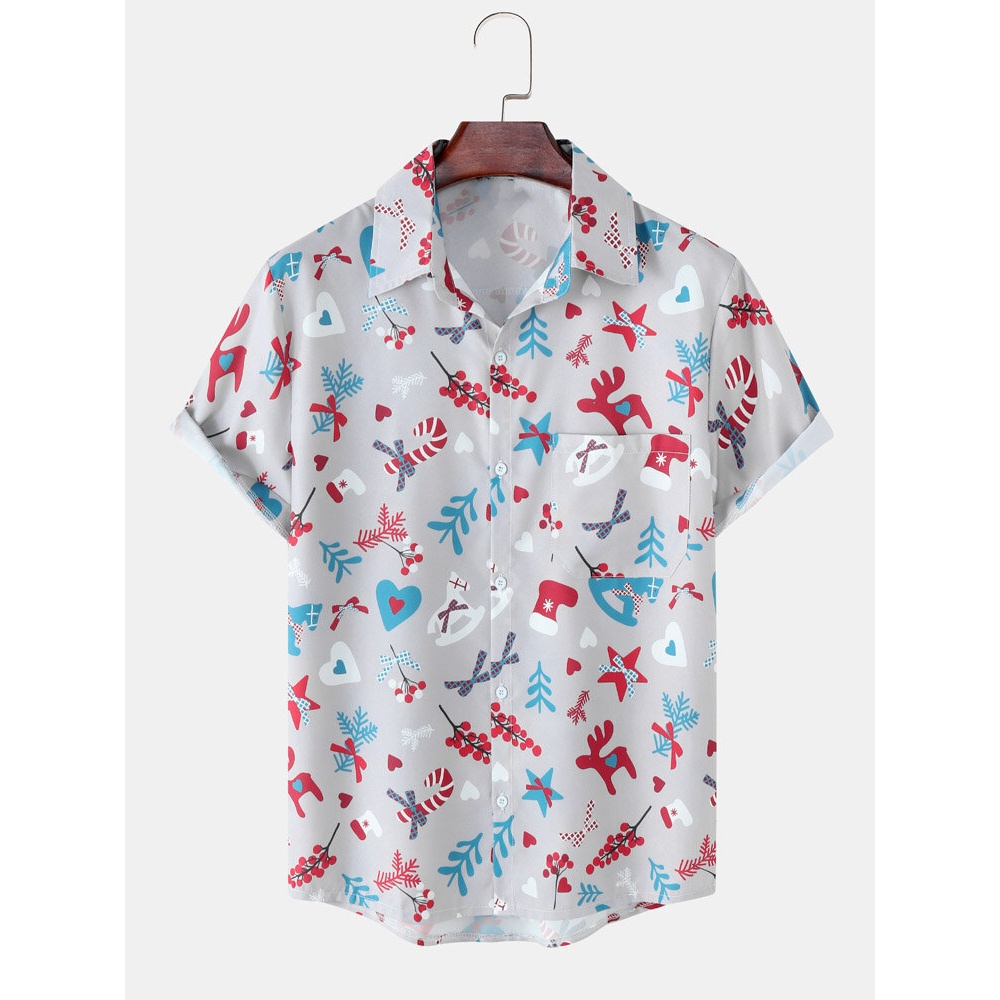 Men  Plant Printed Chest Pocket Casual Shirts - White M