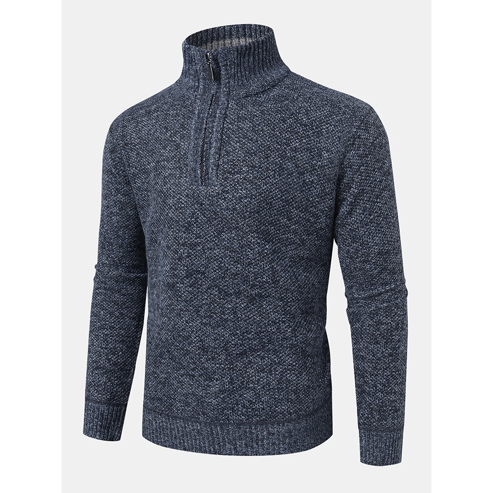 Mens Knitted Warm Vintage High Neck Long Sleeve Sweaters - Blue S