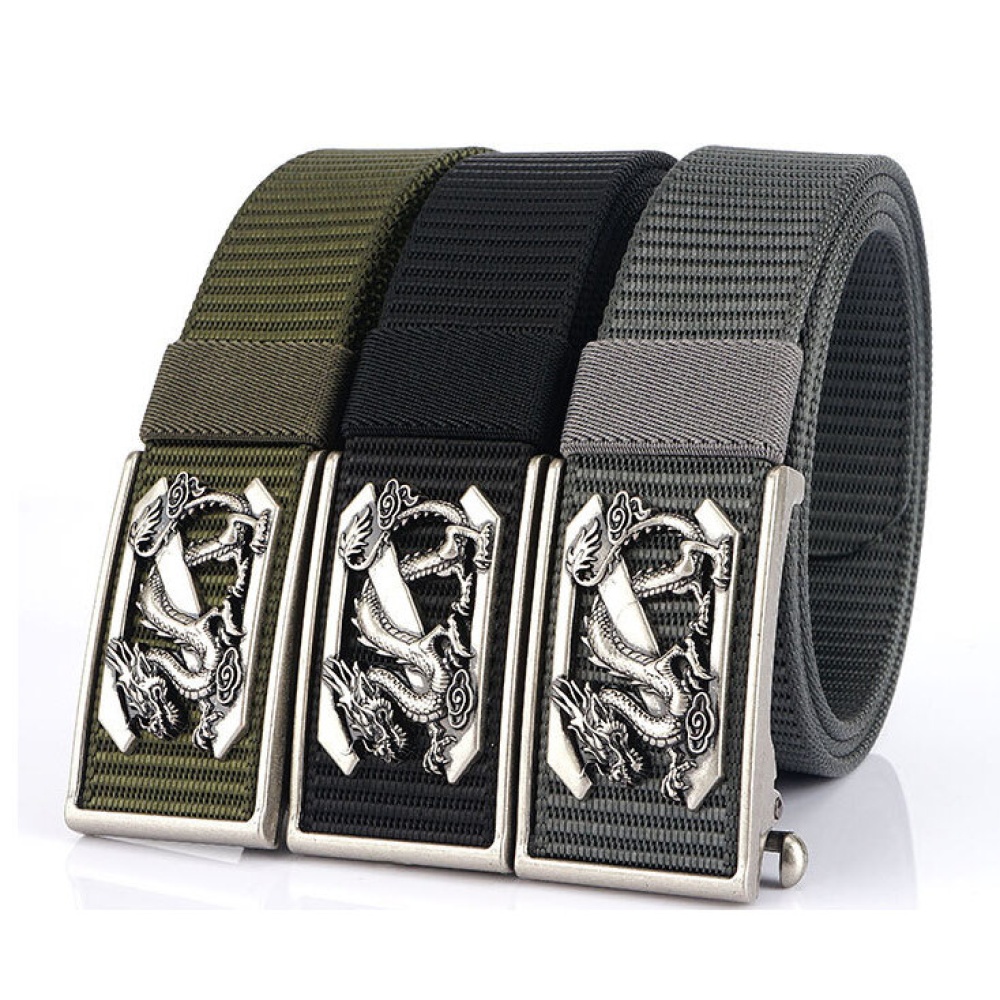 ENNIU Metal Press Buckle Belt Men's Tactical Belt,Leisure Breathable Nylon Waist Belt - Khaki - Image 2