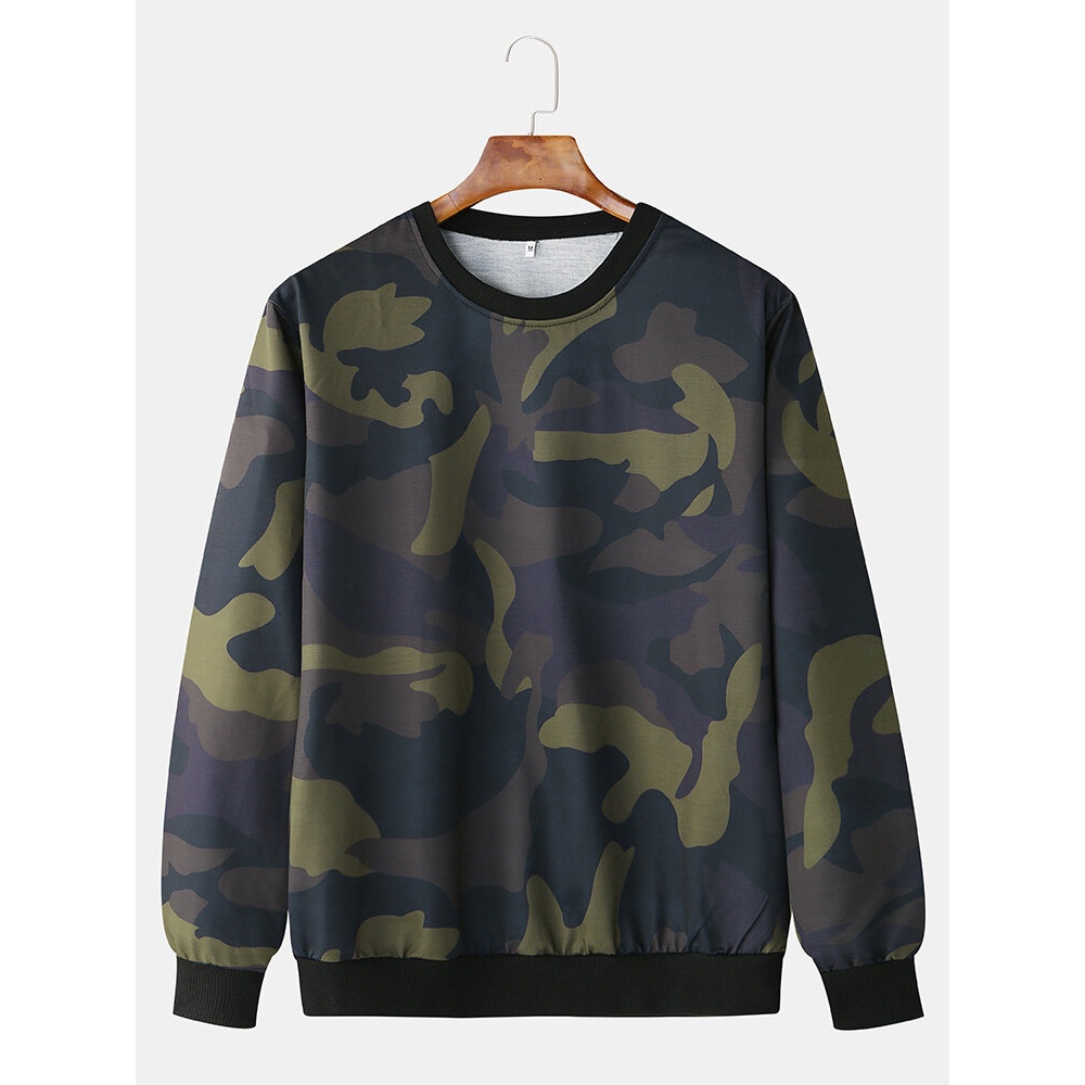 Men Fashion Casual Camouflage Crew Neck Sweatshirt - S Camouflage