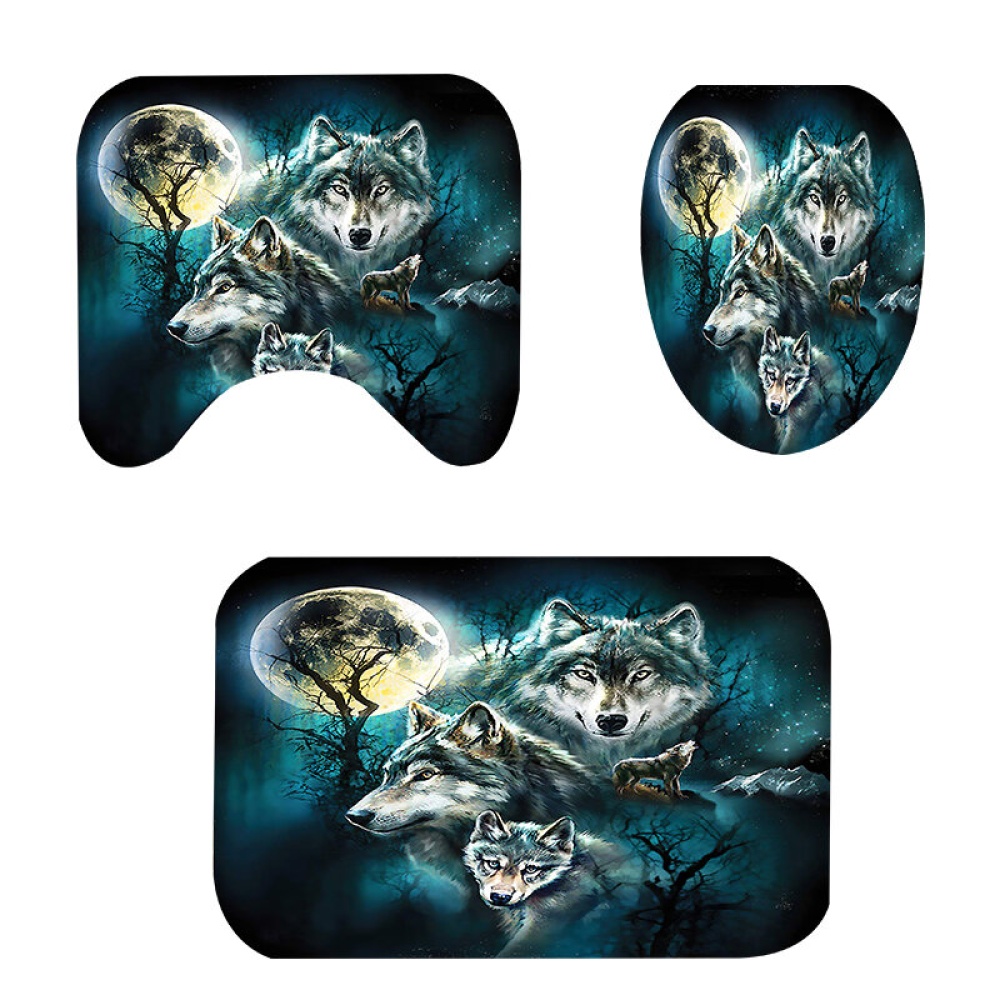 HUANGLING Shower Curtain Wolf 12 Hooks Set Polyester Waterproof Bathroom Decor Resistant - B