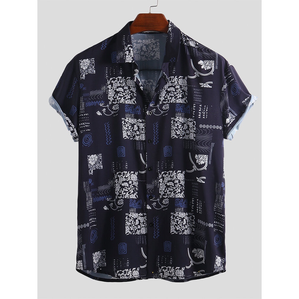 Mens Summer Plaid Printed Breathable Shirts - XL Black