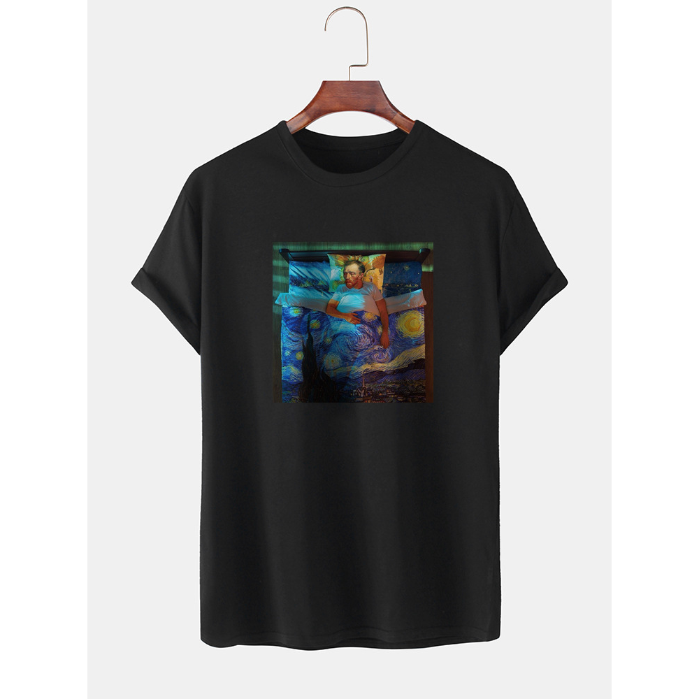 Mens Painting Chest Print 100% Cotton Round Neck Daily Short Sleeve T-Shirt - Dark Grey XL