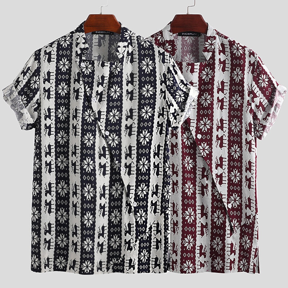 Mens Hawaii Floral Shirts Linen Short Sleeve Casual Slim Fit Blouse Grandad Tops - S Red