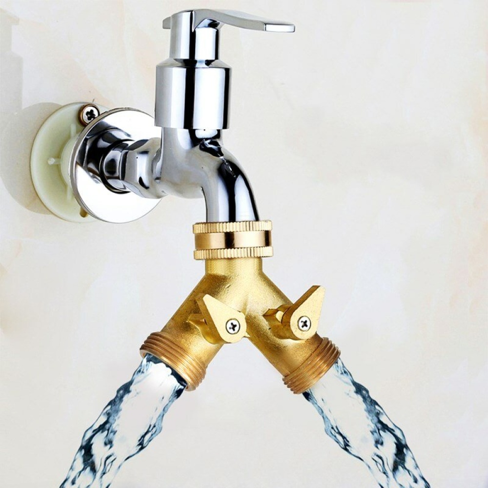 EU/US Standard 3/4 " Brass Garden Irrigation Hose Splitter Faucet Manifold 2 Way Y Shape Adapter Pipe Tap Connector - Type A
