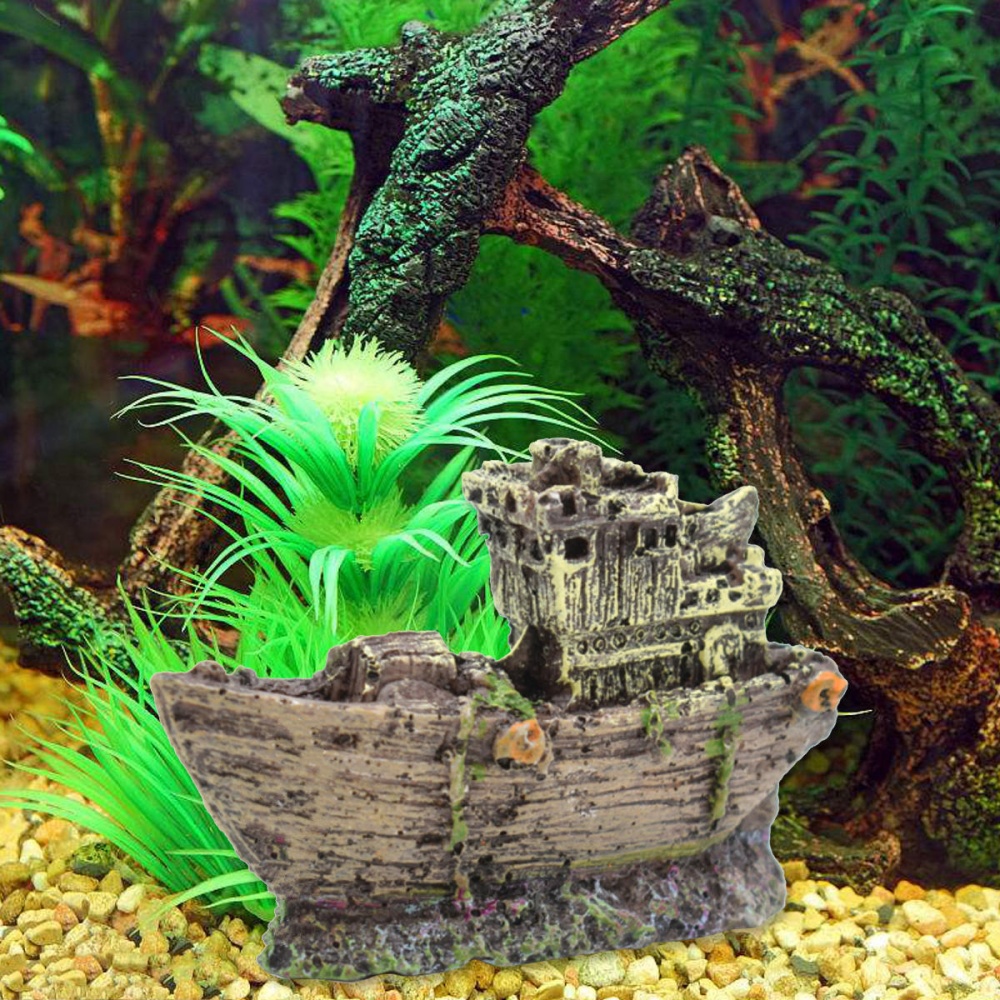 Aquarium Ornament Wreck Fish Tank Cave Sailing Boat Sunk Ship Destroyer Decorations - Image 2