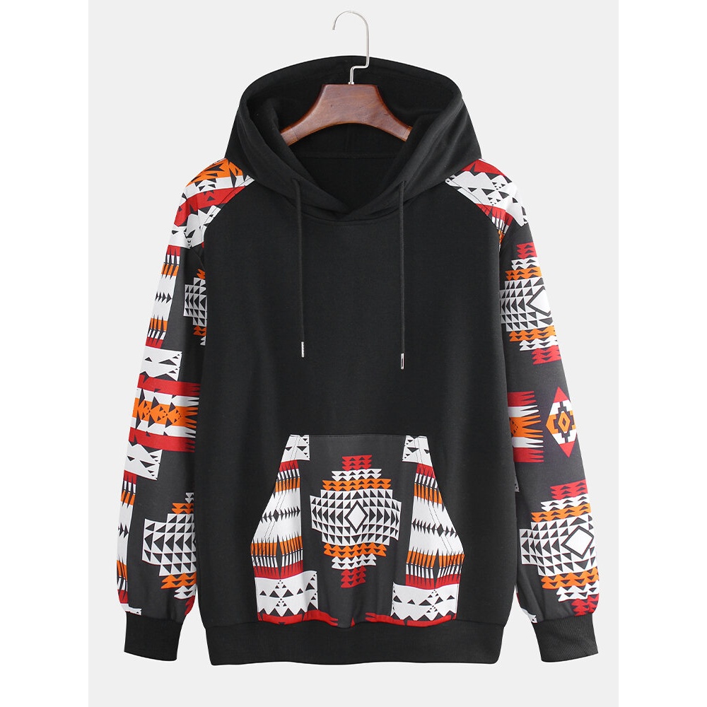 Mens Pattern Printing Fashion Hooded Long Sleeve Casual Sweatshirt - 3XL Black