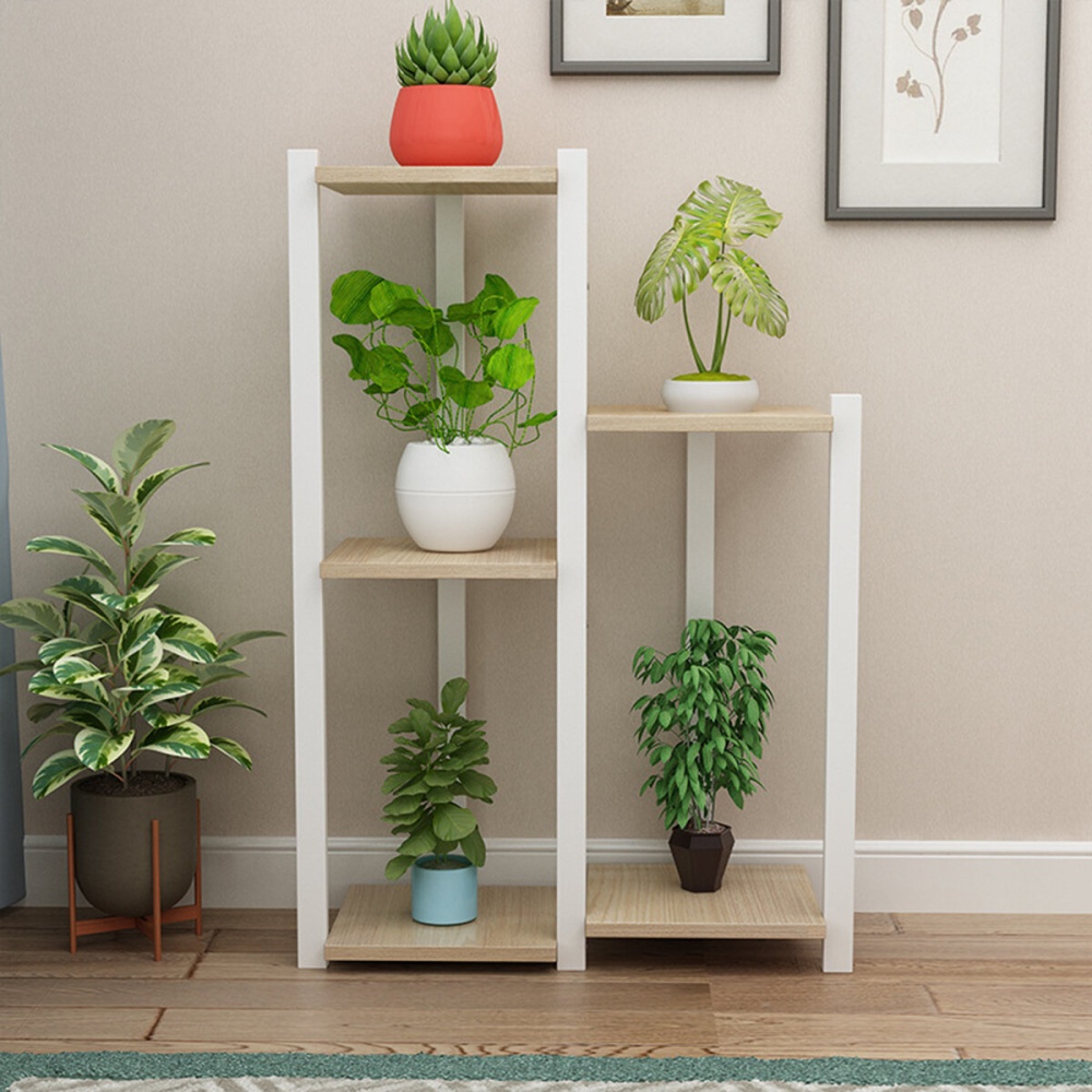 Multi-layer Wooden Plant Shelf Succulents Rack Optional Height for Home Office Flower Stand - Black Type B - Image 2