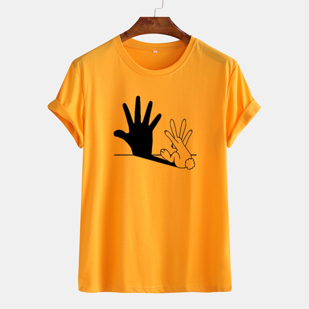 Mens Cartoon Print Round Neck Casual Short Sleeve T-Shirts - Light Blue S