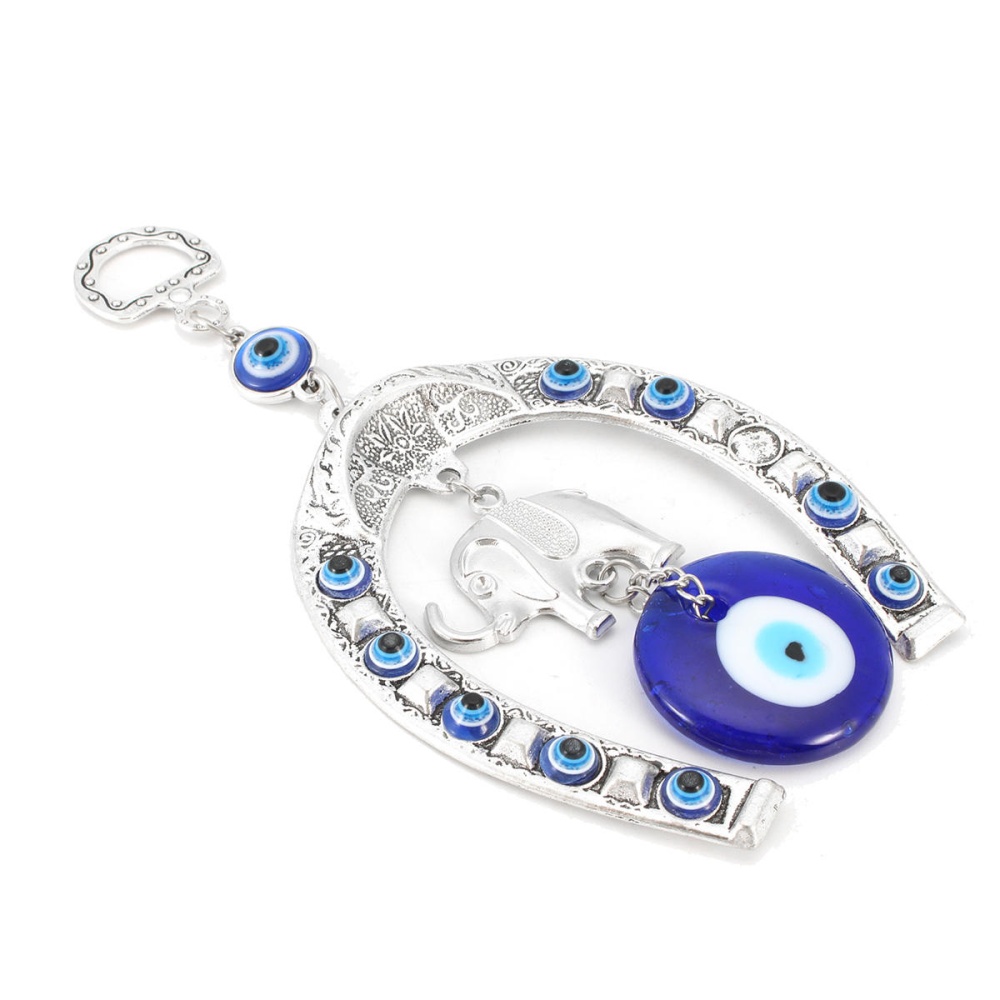 Turkish Blue Evil Eye Horseshoe with Elephant and Ribbon Wall Hanging Decorations ? - Image 2