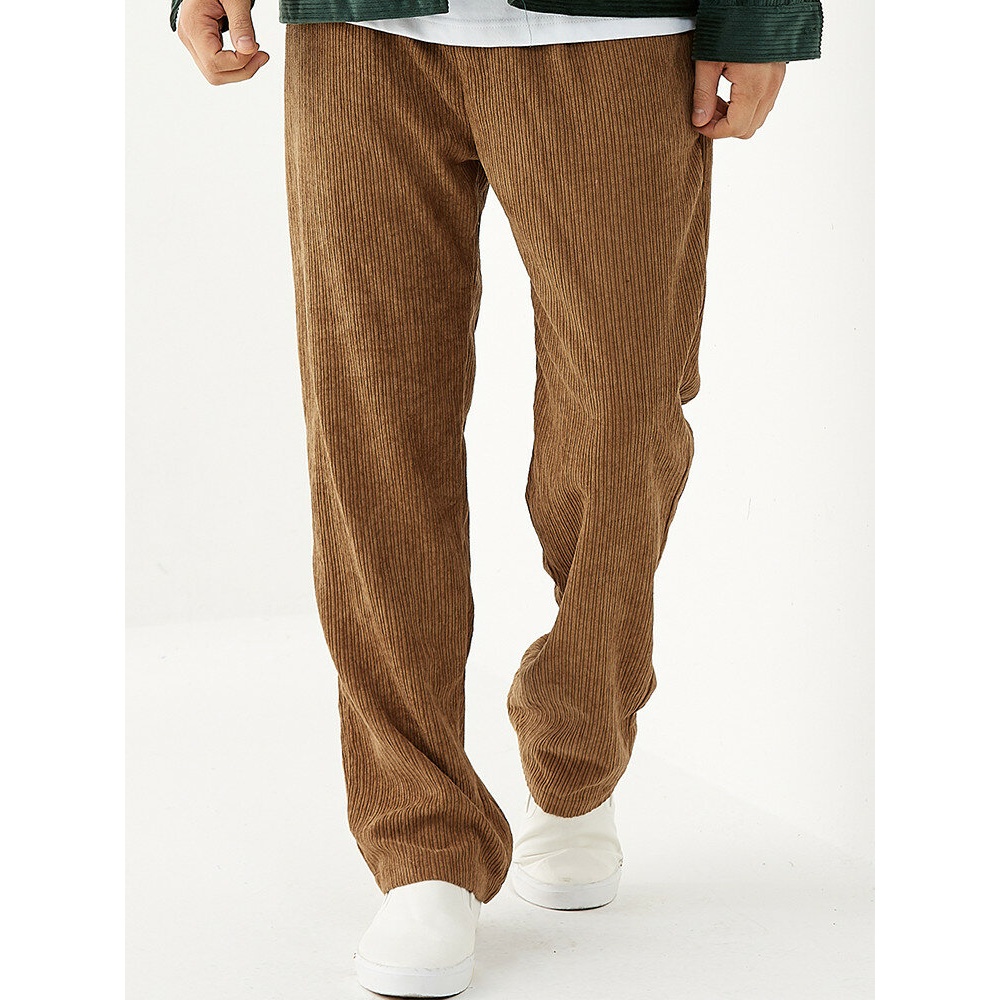 Mens Vintage Corduroy Solid Color Loose Fit Casual Pants - 3XL Brown