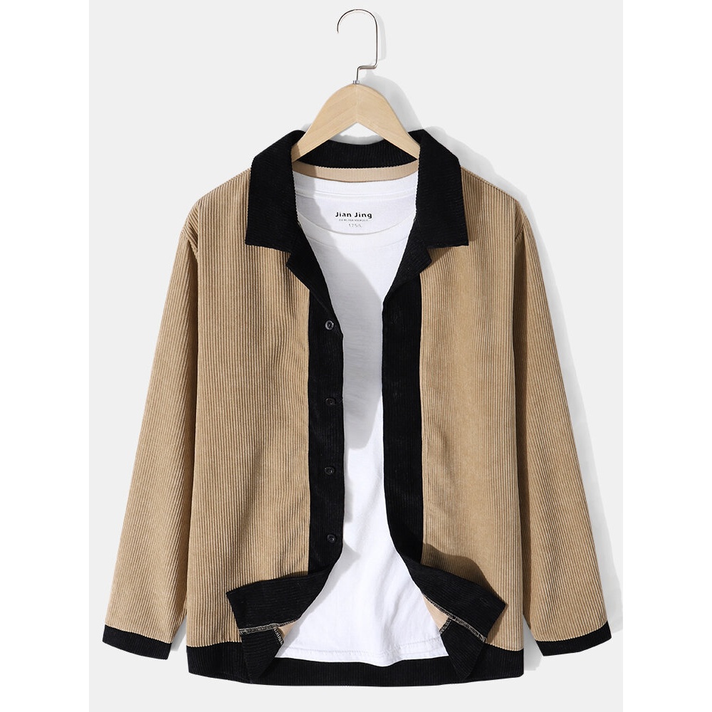 Mens Corduroy Contrast Camp Collar Casual Shirts - Yellow 2XL